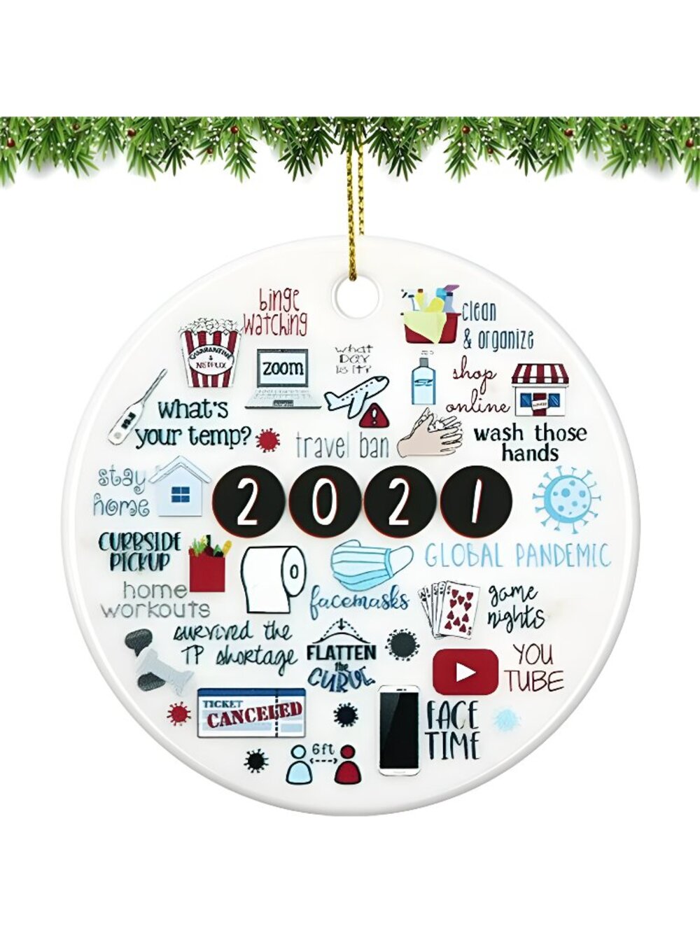 2021 Year of Quarantine Ornament Funny Christmas Decoration, Round ornaments
